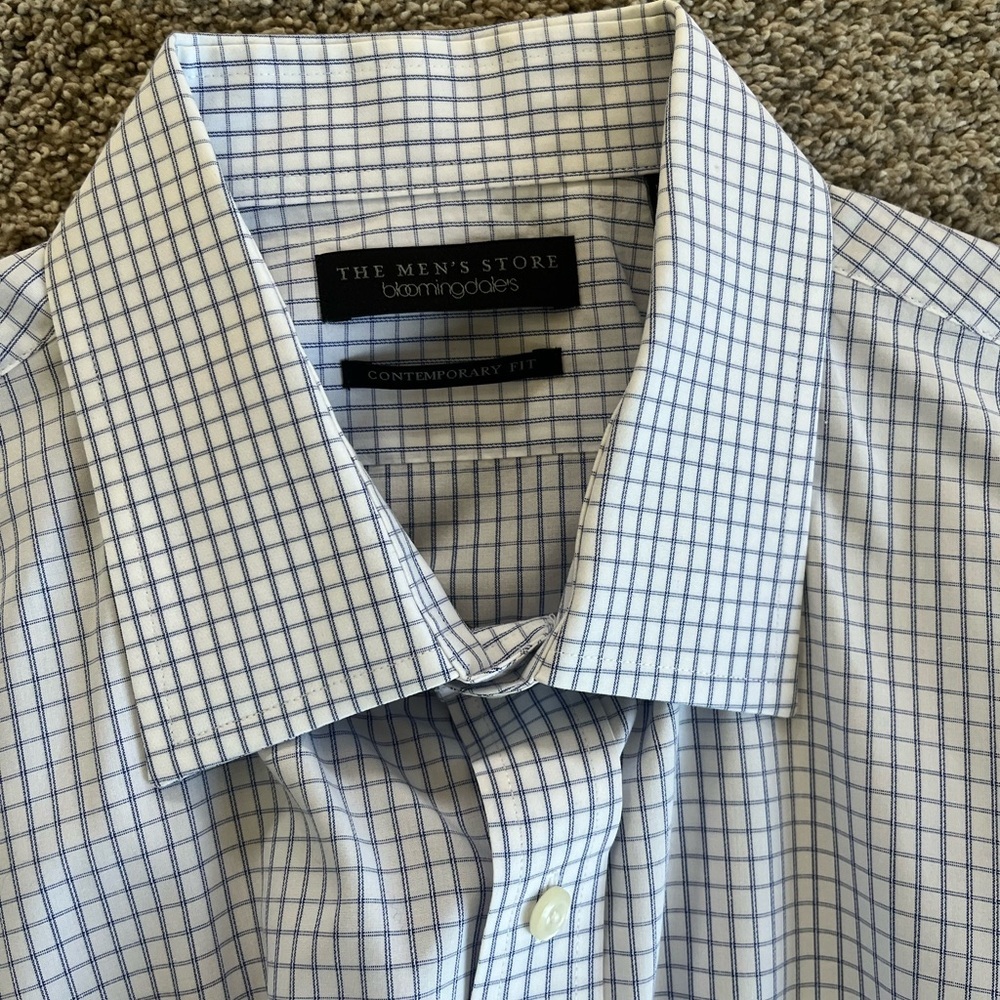 Bloomingdale's White and Blue Checkered Dress Shirt